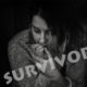 DOMESTIC VIOLENCE SURVIVOR: Woman in dark room, word survivor written across her image